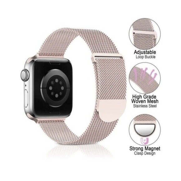 For Apple iWatch Series-Metal Stainless Steel Bands Rainbow & Pink (1) Set of 2 - Picture 4 of 10